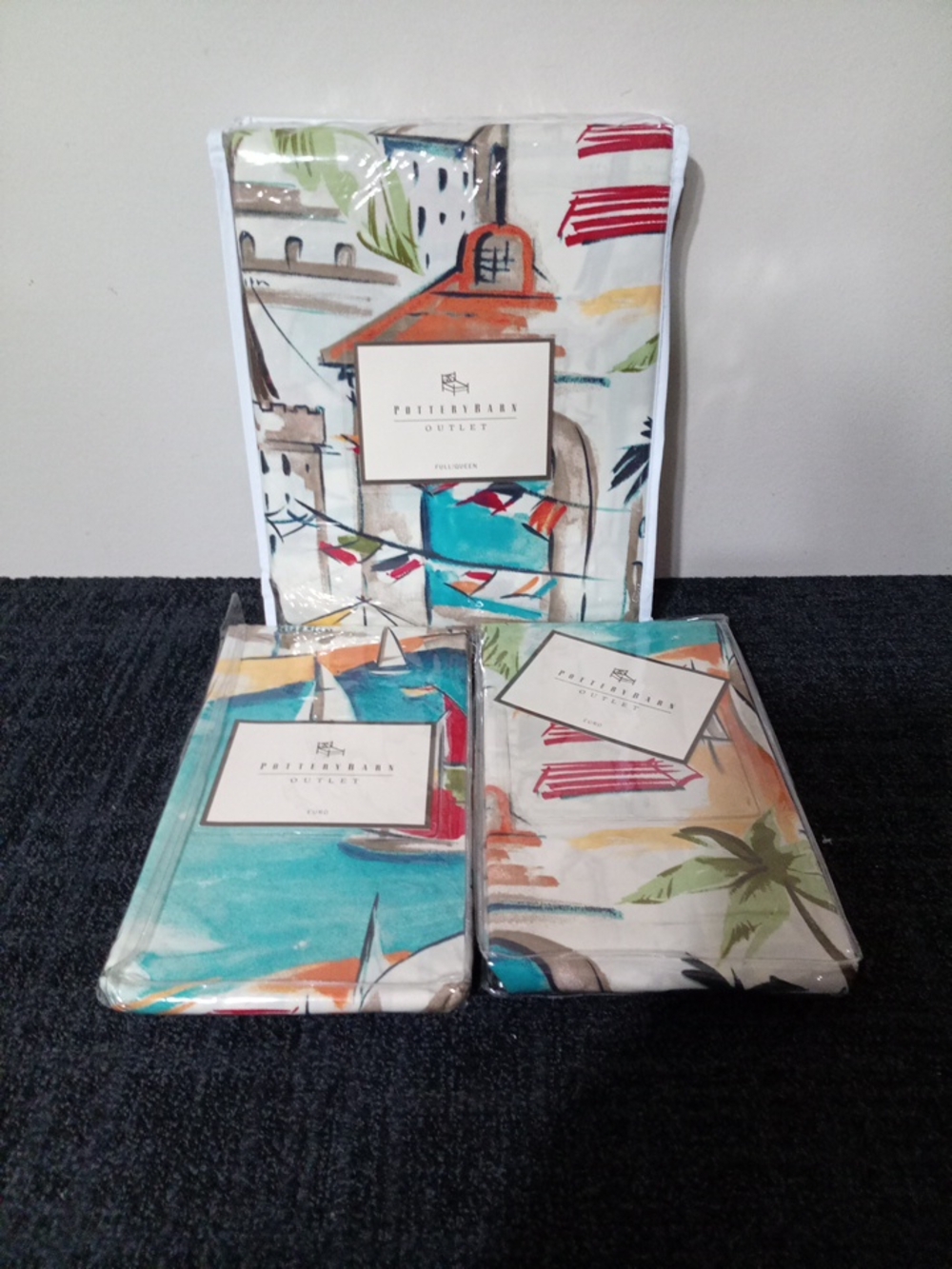 Pottery Barn Vibrant Coastal Print Pillow Covers - Teal, Coral, Red, Cream